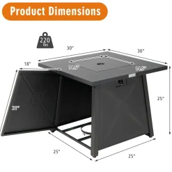 Tangkula 30 Inch Propane Gas Fire Table, Patiojoy 50,000 BTU Outdoor Square Fire Pit Table with Stainless Steel Burner