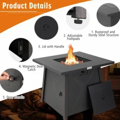 Tangkula 30 Inch Propane Gas Fire Table, Patiojoy 50,000 BTU Outdoor Square Fire Pit Table with Stainless Steel Burner