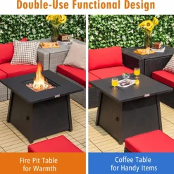 Tangkula 30 Inch Propane Gas Fire Table, Patiojoy 50,000 BTU Outdoor Square Fire Pit Table with Stainless Steel Burner