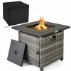Tangkula 29 Inch Rattan Propane Fire pit Table, Patiojoy 50,000 BTU Outdoor Square Fire Pit with Lava Rocks & Protective Cover