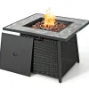 Tangkula 35 Inch Rattan Propane Gas Fire Pit Table, Patiojoy 50,000 BTU Outdoor Wicker Patio Propane Fire Pit