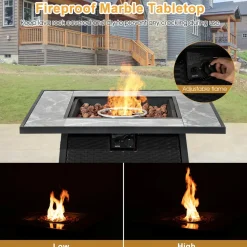 Tangkula 35 Inch Rattan Propane Gas Fire Pit Table, Patiojoy 50,000 BTU Outdoor Wicker Patio Propane Fire Pit
