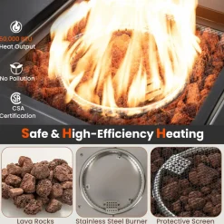 Tangkula 29 Inch Rattan Propane Fire pit Table, Patiojoy 50,000 BTU Outdoor Square Fire Pit with Lava Rocks & Protective Cover