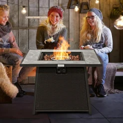 Tangkula 35 Inch Rattan Propane Gas Fire Pit Table, Patiojoy 50,000 BTU Outdoor Wicker Patio Propane Fire Pit