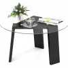 Tangkula 29.5 Inch Round Glass Coffee Table, Modern Center Table with Solid Rubber Wood Legs (Round, Black)