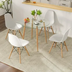 Tangkula 35.5 Inch Round Glass Dining Table, Modern Leisure Table with Tempered Glass Tabletop & Metal Legs