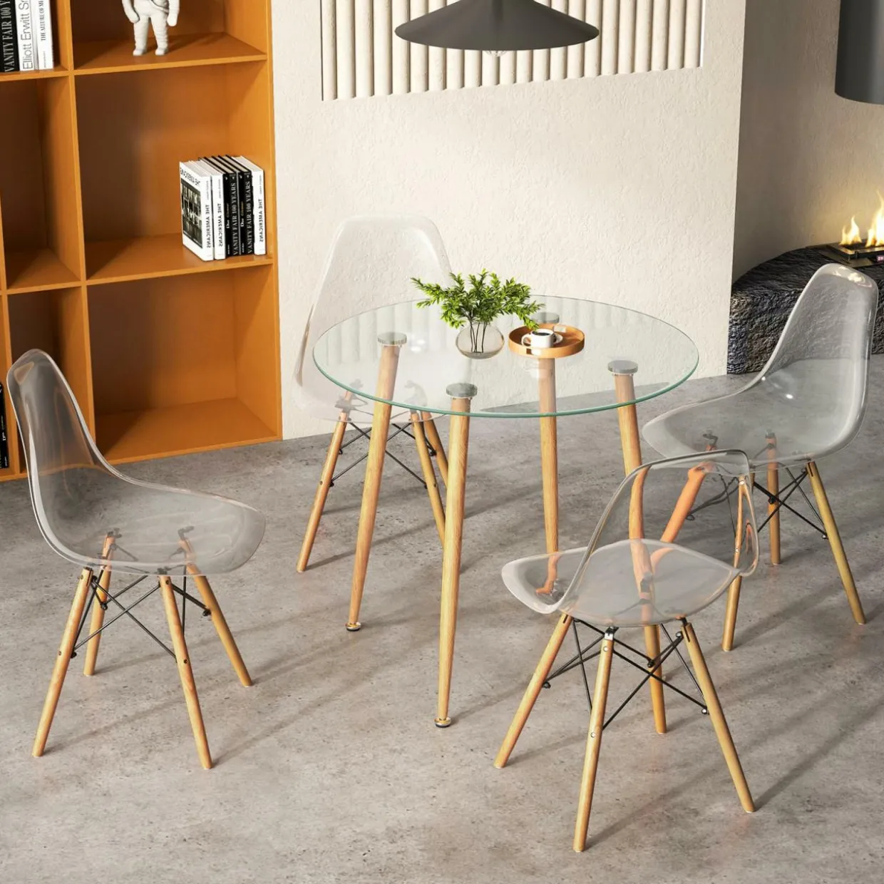 Tangkula 35.5 Inch Round Glass Dining Table, Modern Leisure Table with Tempered Glass Tabletop & Metal Legs