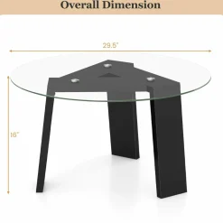 Tangkula 29.5 Inch Round Glass Coffee Table, Modern Center Table with Solid Rubber Wood Legs (Round, Black)