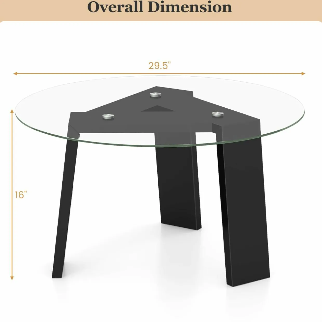 Tangkula 29.5 Inch Round Glass Coffee Table, Modern Center Table with Solid Rubber Wood Legs (Round, Black)
