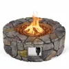 Tangkula 28 Inch Round Propane Gas Fire Pit, Patiojoy 40,000 BTU Stone Look Outdoor Propane Fire Pit with Lava Rocks & PVC Cover