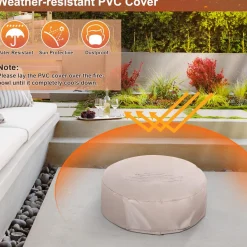 Tangkula 28 Inch Round Propane Gas Fire Pit, Patiojoy 40,000 BTU Stone Look Outdoor Propane Fire Pit with Lava Rocks & PVC Cover
