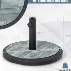 Tangkula 19 Inch Round Umbrella Base, 35 lbs Heavy Duty Outdoor Patio Umbrella Stand with HDPE Base & Metal Pole & 3 Adapters