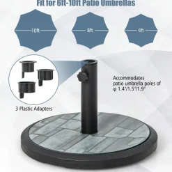 Tangkula 19 Inch Round Umbrella Base, 35 lbs Heavy Duty Outdoor Patio Umbrella Stand with HDPE Base & Metal Pole & 3 Adapters