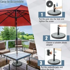 Tangkula 19 Inch Round Umbrella Base, 35 lbs Heavy Duty Outdoor Patio Umbrella Stand with HDPE Base & Metal Pole & 3 Adapters
