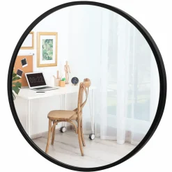 Tangkula 16 Inch Round Wall Mirror, Circular Mirror for Wall with Aluminum Alloy Frame
