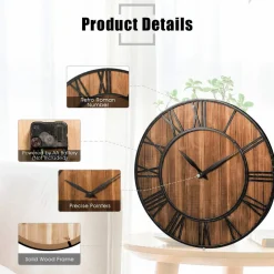 Tangkula 30 Inch Round Wall Clock, Farmhouse Large Wall Clock with Roman Numerals