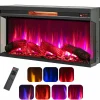 Tangkula 36 Inch 3-Sided Electric Fireplace, 1500W Recessed Fireplace Insert w/ 7-Color Flame