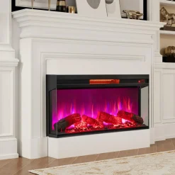 Tangkula 36 Inch 3-Sided Electric Fireplace, 1500W Recessed Fireplace Insert w/ 7-Color Flame