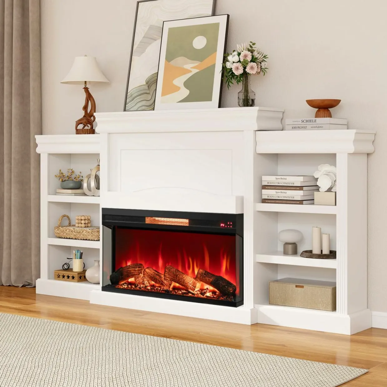 Tangkula 36 Inch 3-Sided Electric Fireplace, 1500W Recessed Fireplace Insert w/ 7-Color Flame