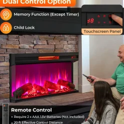 Tangkula 36 Inch 3-Sided Electric Fireplace, 1500W Recessed Fireplace Insert w/ 7-Color Flame