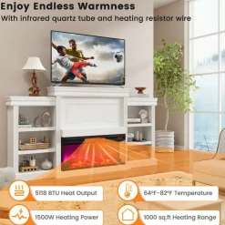 Tangkula 36 Inch 3-Sided Electric Fireplace, 1500W Recessed Fireplace Insert w/ 7-Color Flame