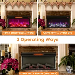 Tangkula 36 Inch 3-Sided Electric Fireplace, 1500W Recessed Fireplace Insert w/ 7-Color Flame