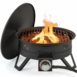 Tangkula 17 Inch Tabletop Propane Fire Pit, 58,000 BTU Gas Firepit with Folding Legs & Removable Grill