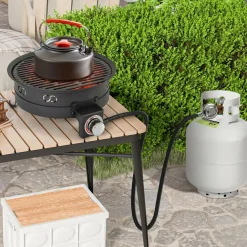Tangkula 17 Inch Tabletop Propane Fire Pit, 58,000 BTU Gas Firepit with Folding Legs & Removable Grill