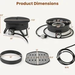 Tangkula 17 Inch Tabletop Propane Fire Pit, 58,000 BTU Gas Firepit with Folding Legs & Removable Grill