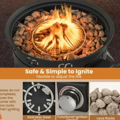 Tangkula 17 Inch Tabletop Propane Fire Pit, 58,000 BTU Gas Firepit with Folding Legs & Removable Grill