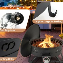Tangkula 17 Inch Tabletop Propane Fire Pit, 58,000 BTU Gas Firepit with Folding Legs & Removable Grill