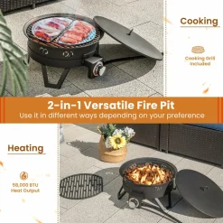 Tangkula 17 Inch Tabletop Propane Fire Pit, 58,000 BTU Gas Firepit with Folding Legs & Removable Grill