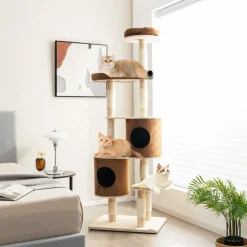 Tangkula 75 Inch Tall Cat Tree for Indoor Cats, Natural Solid Rubber Wood Cat Tower with Sisal Scratching Posts