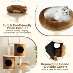 Tangkula 75 Inch Tall Cat Tree for Indoor Cats, Natural Solid Rubber Wood Cat Tower with Sisal Scratching Posts