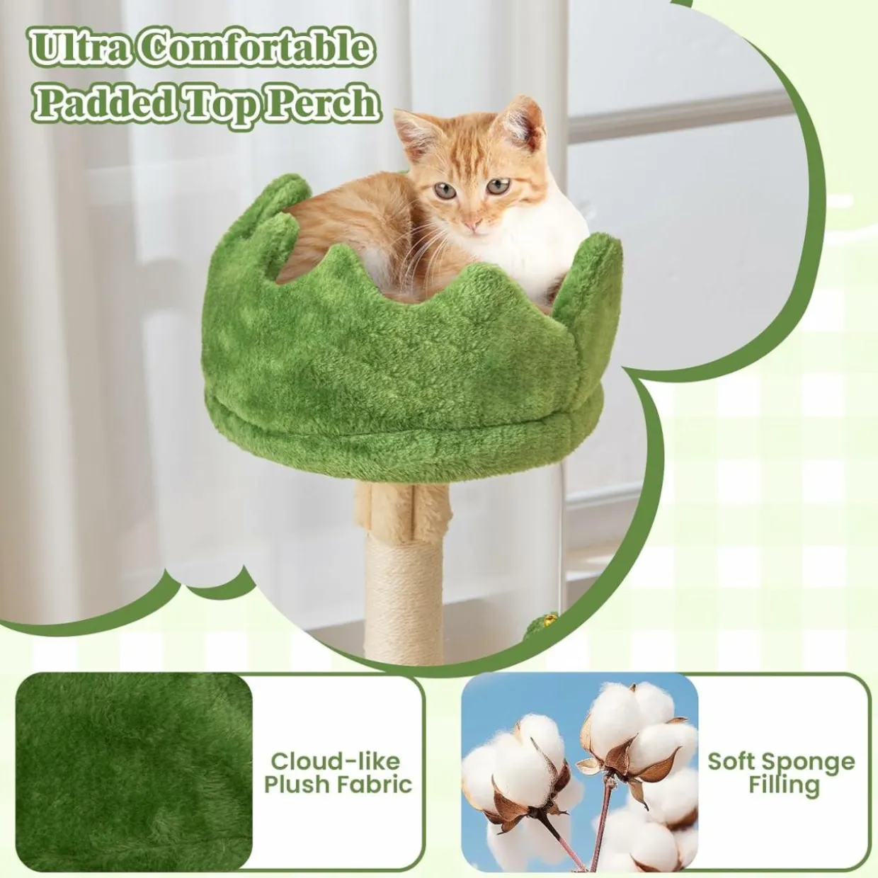 Tangkula 63 Inch Tall Cat Tree, Cute Green Cat Tower with 2 Condos, Plush Top Perch, 2 Basket Beds