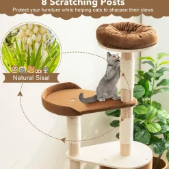 Tangkula 75 Inch Tall Cat Tree for Indoor Cats, Natural Solid Rubber Wood Cat Tower with Sisal Scratching Posts