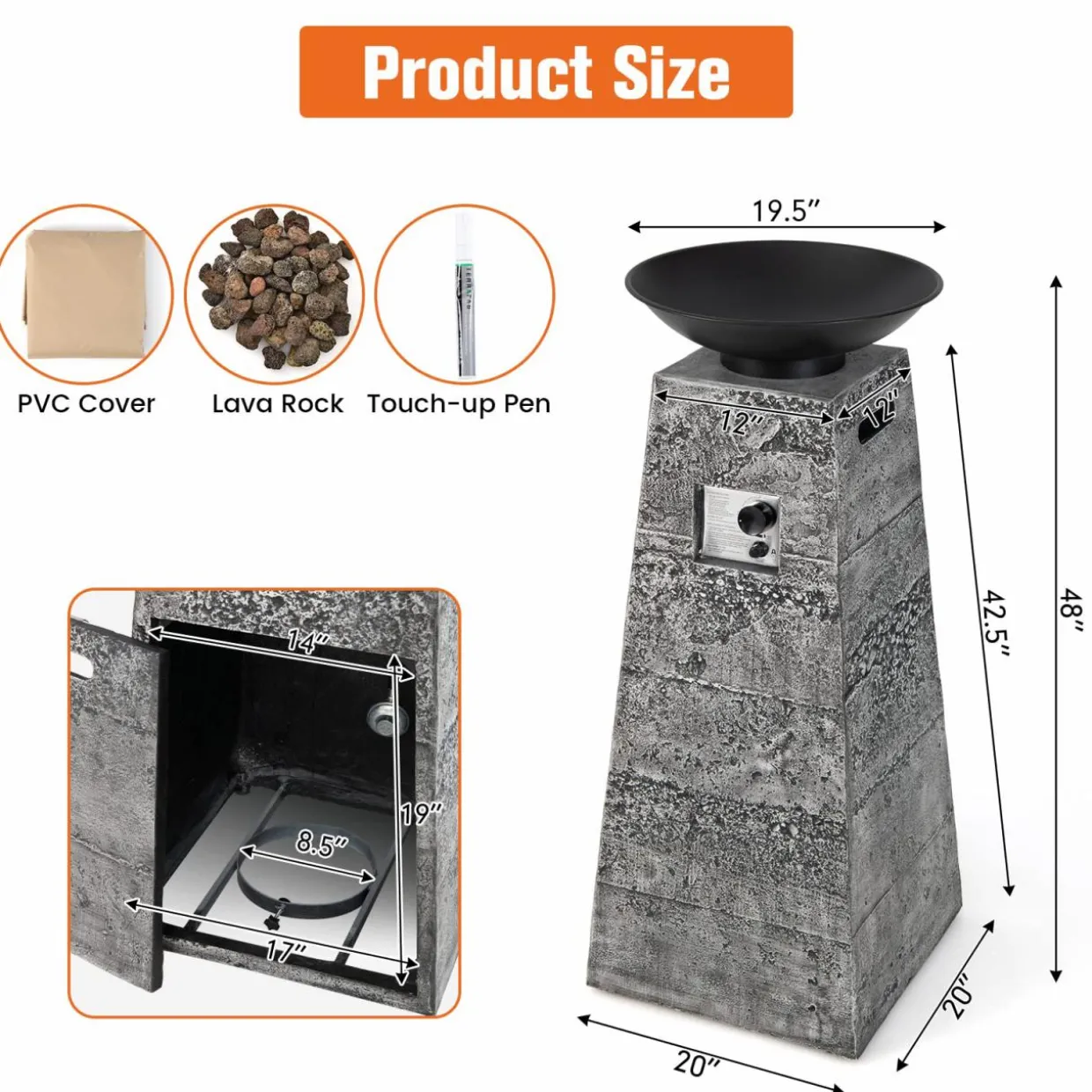 Tangkula 48 Inch Tall Patio Propane Fire Pit Tower