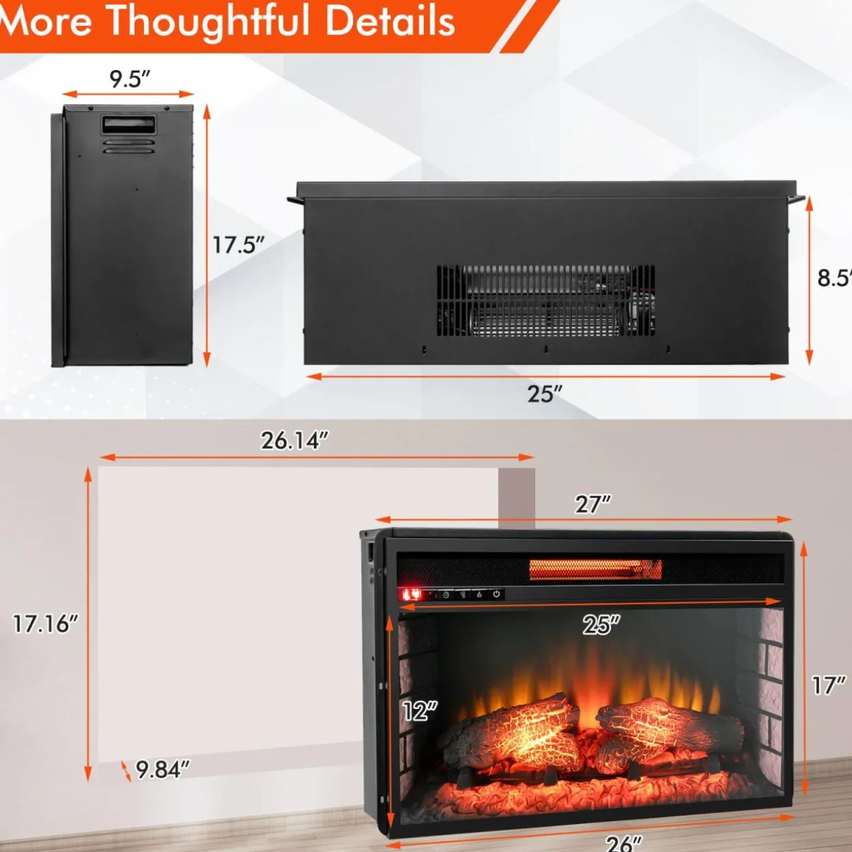 Tangkula 26 Inch 1500W Infrared Quartz Electric Fireplace Insert