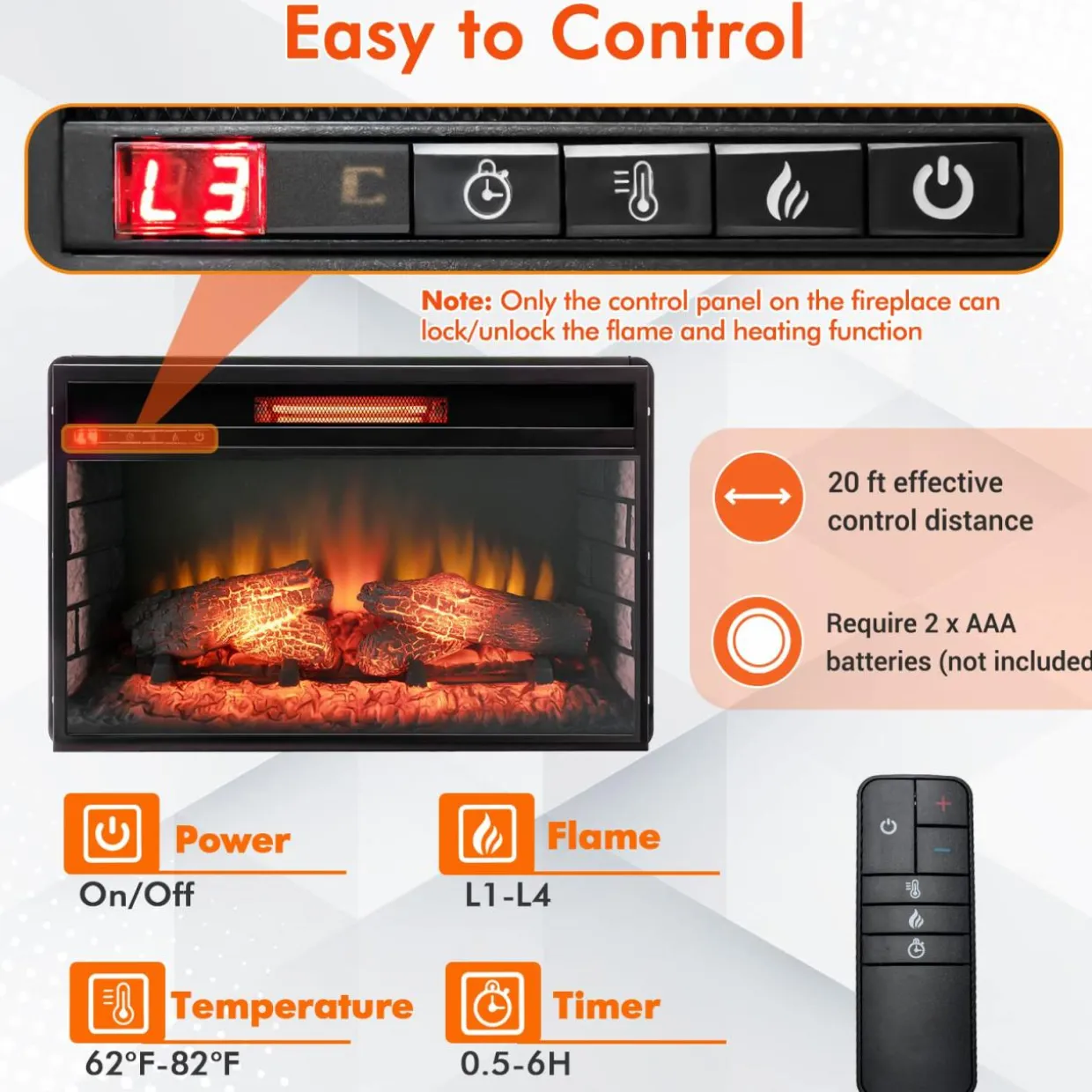 Tangkula 26 Inch 1500W Infrared Quartz Electric Fireplace Insert