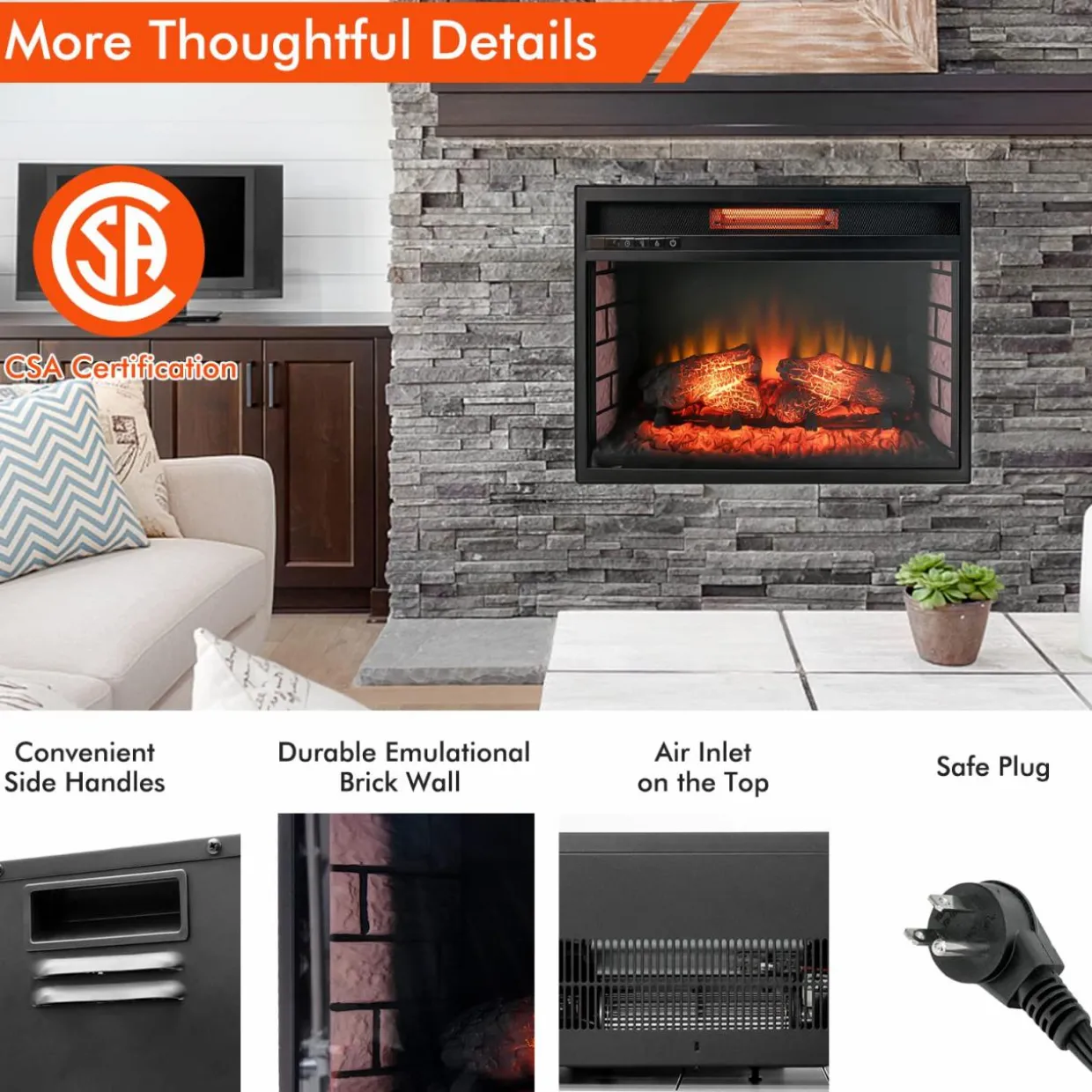 Tangkula 26 Inch 1500W Infrared Quartz Electric Fireplace Insert