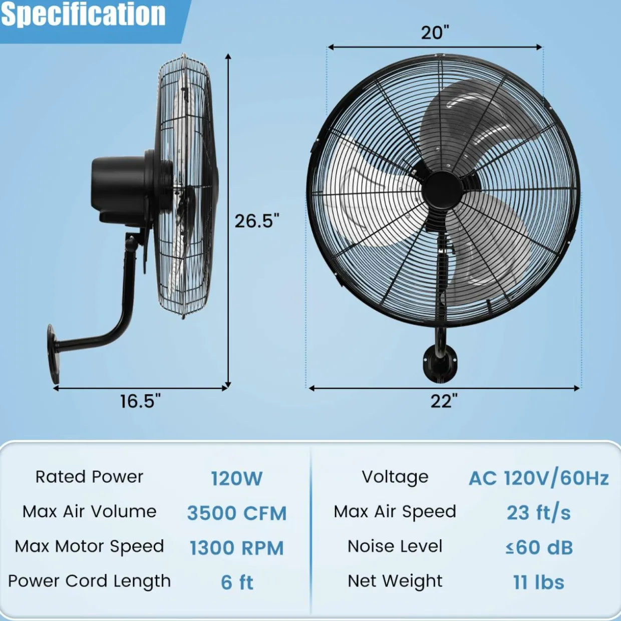 Tangkula 21 Inch Wall Mount Fan w/ Aluminum Fan Blades