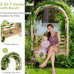 Tangkula 81.5 Inch Wooden Arch with 2 Person Bench