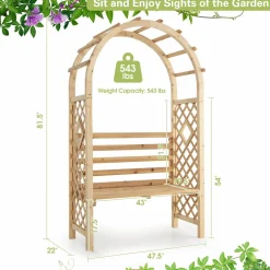 Tangkula 81.5 Inch Wooden Arch with 2 Person Bench
