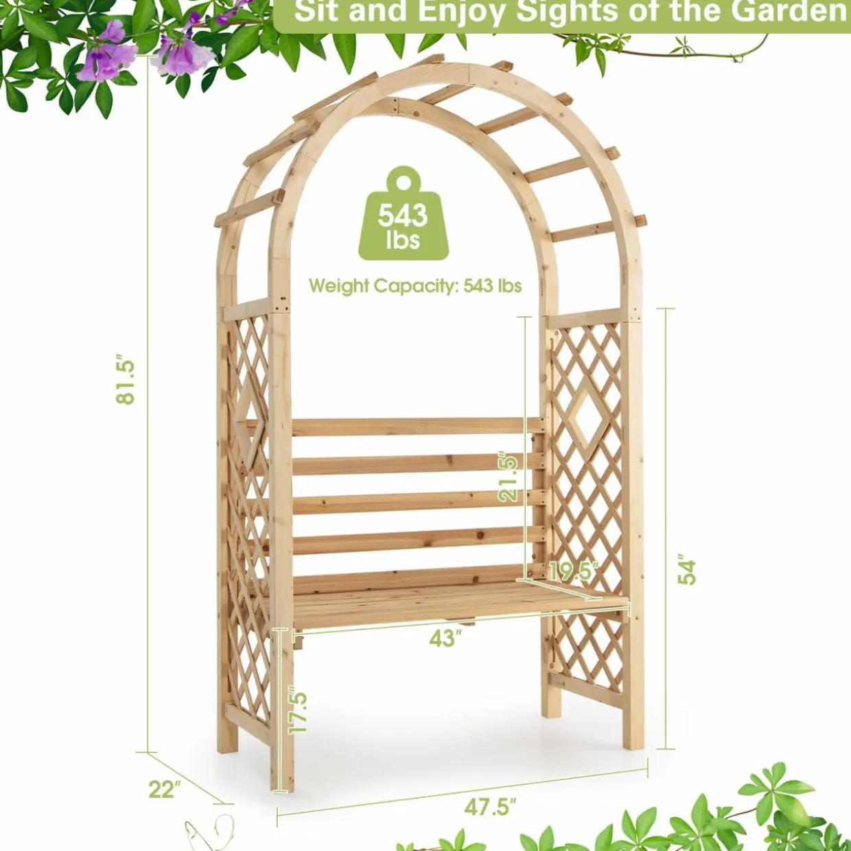 Tangkula 81.5 Inch Wooden Arch with 2 Person Bench