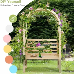 Tangkula 81.5 Inch Wooden Arch with 2 Person Bench