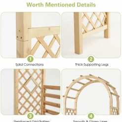 Tangkula 81.5 Inch Wooden Arch with 2 Person Bench