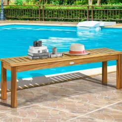 Tangkula 52 Inches Acacia Wood Outdoor Bench, Wood Bench for Dining Room Entryway Poolside Garden