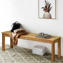 Tangkula 52 Inches Acacia Wood Outdoor Bench, Wood Bench for Dining Room Entryway Poolside Garden