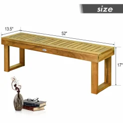 Tangkula 52 Inches Acacia Wood Patio Bench, Wood Dining Bench with Slatted Seat, Patio Backless Bench for Garden Backyard Poolside Balcony