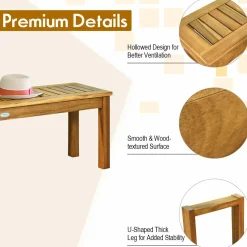 Tangkula 52 Inches Acacia Wood Patio Bench, Wood Dining Bench with Slatted Seat, Patio Backless Bench for Garden Backyard Poolside Balcony